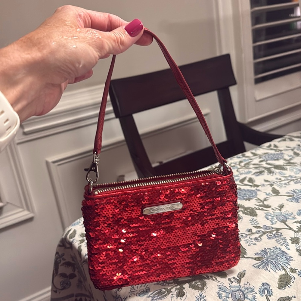 Michael Kors mini red sequin purse/wristlet with silver hardware EUC❤️